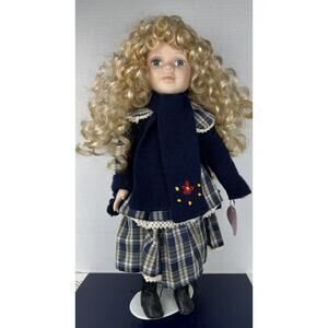 J.Misa porcelain Doll Blonde Hair Hand Printed collection Mandy With Stand